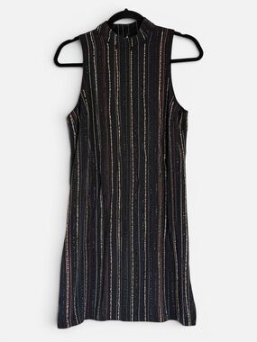 Trina Turk Silk Sleeveless Black Beaded Mock Neck Mini Dress